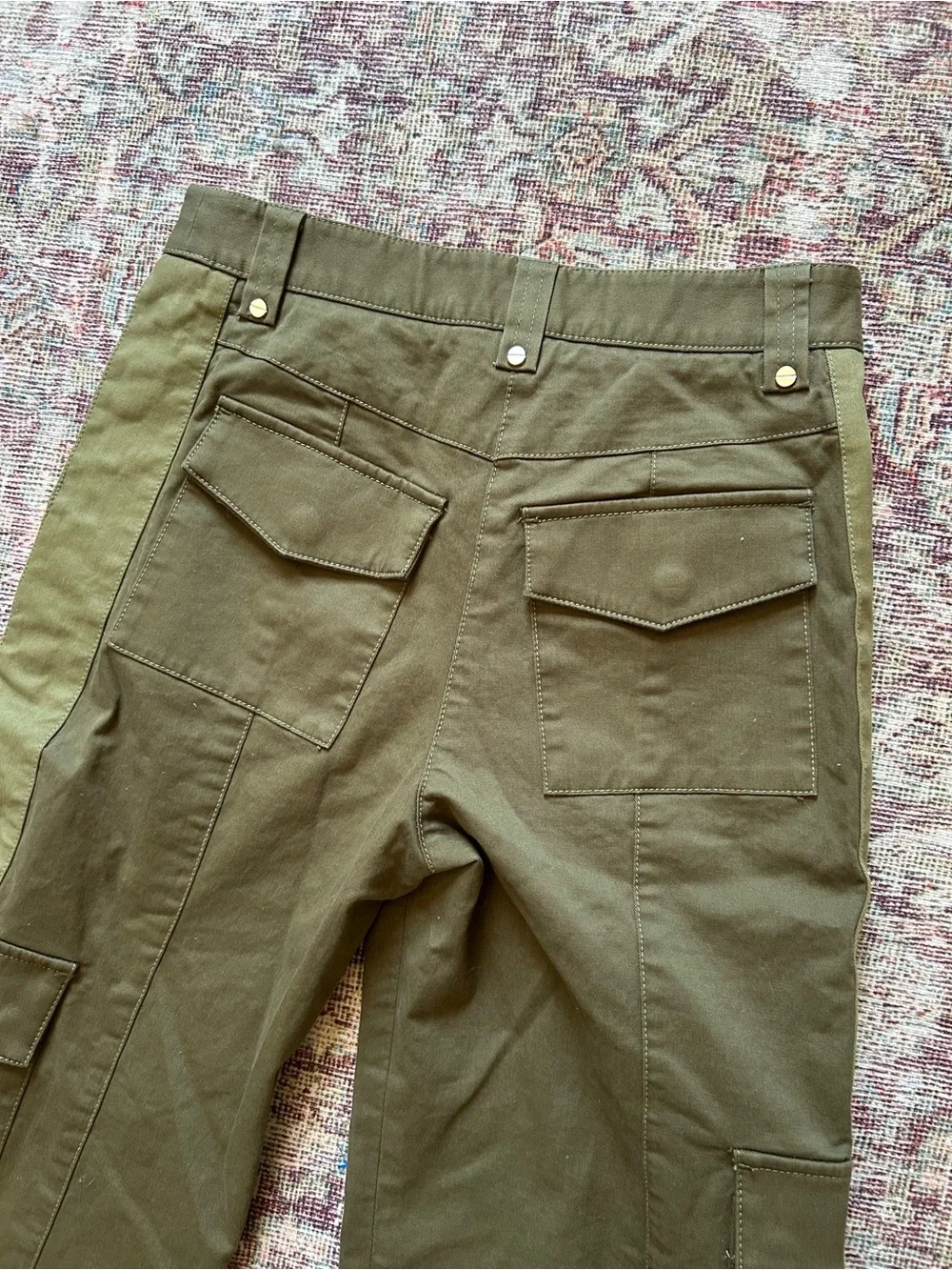 TWP Olive Green Side Stripe Cotton Cargo Military Pant